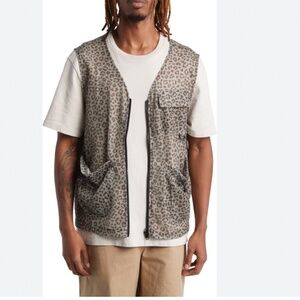 CHECKS Leopard Print Mesh Zip Up Vest Mens XLarge Sleeveless Layering